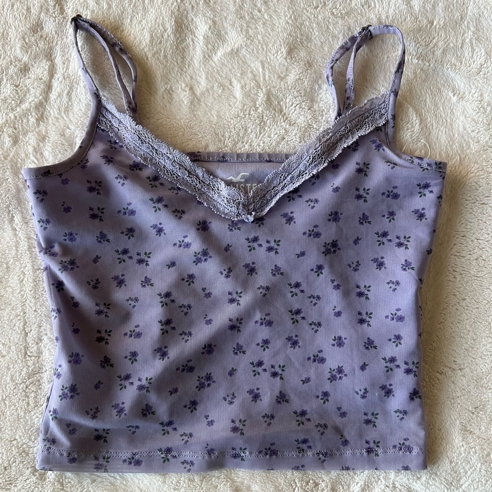 floral lace trim tank top